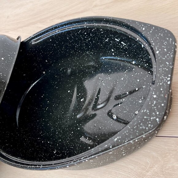 Vintage Black Speckled Oval Enamelware Roaster Pan & Lid 8" X 13" DISPLAY/PROP - Picture 6 of 16